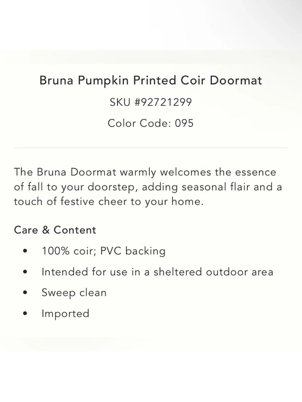 Anthropologie Bruna Autumn Pumpkin Printed Coir Doormat - Multicolor (18”x30”)
